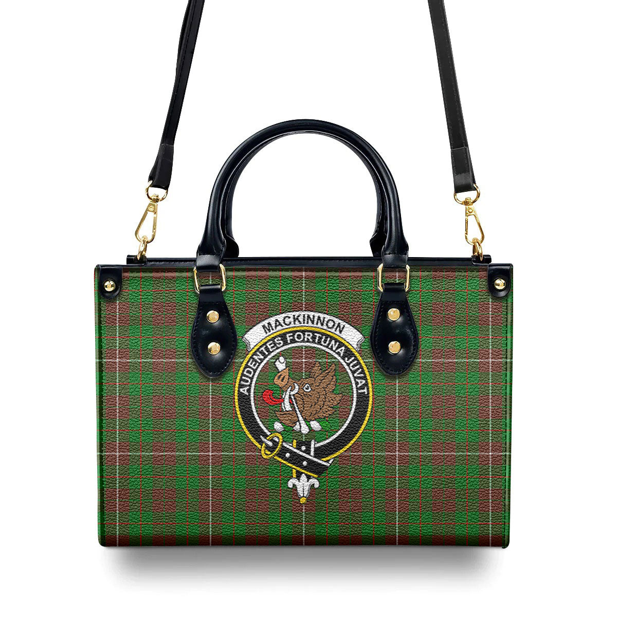 MacKinnon Hunting Modern Tartan Crest Leather Handbag