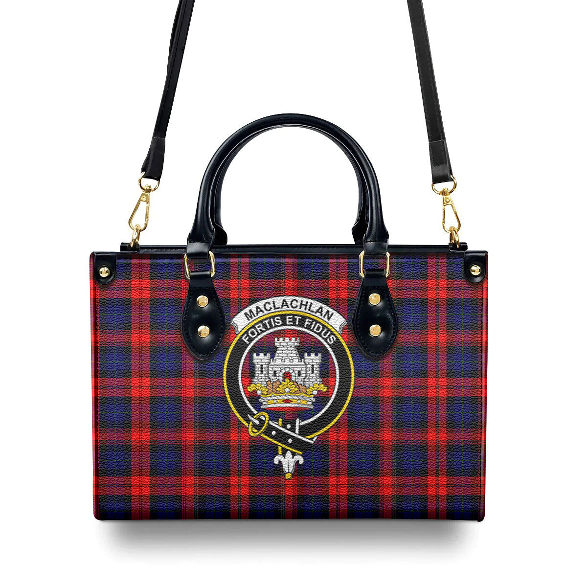 MacLachlan Modern Tartan Crest Leather Handbag