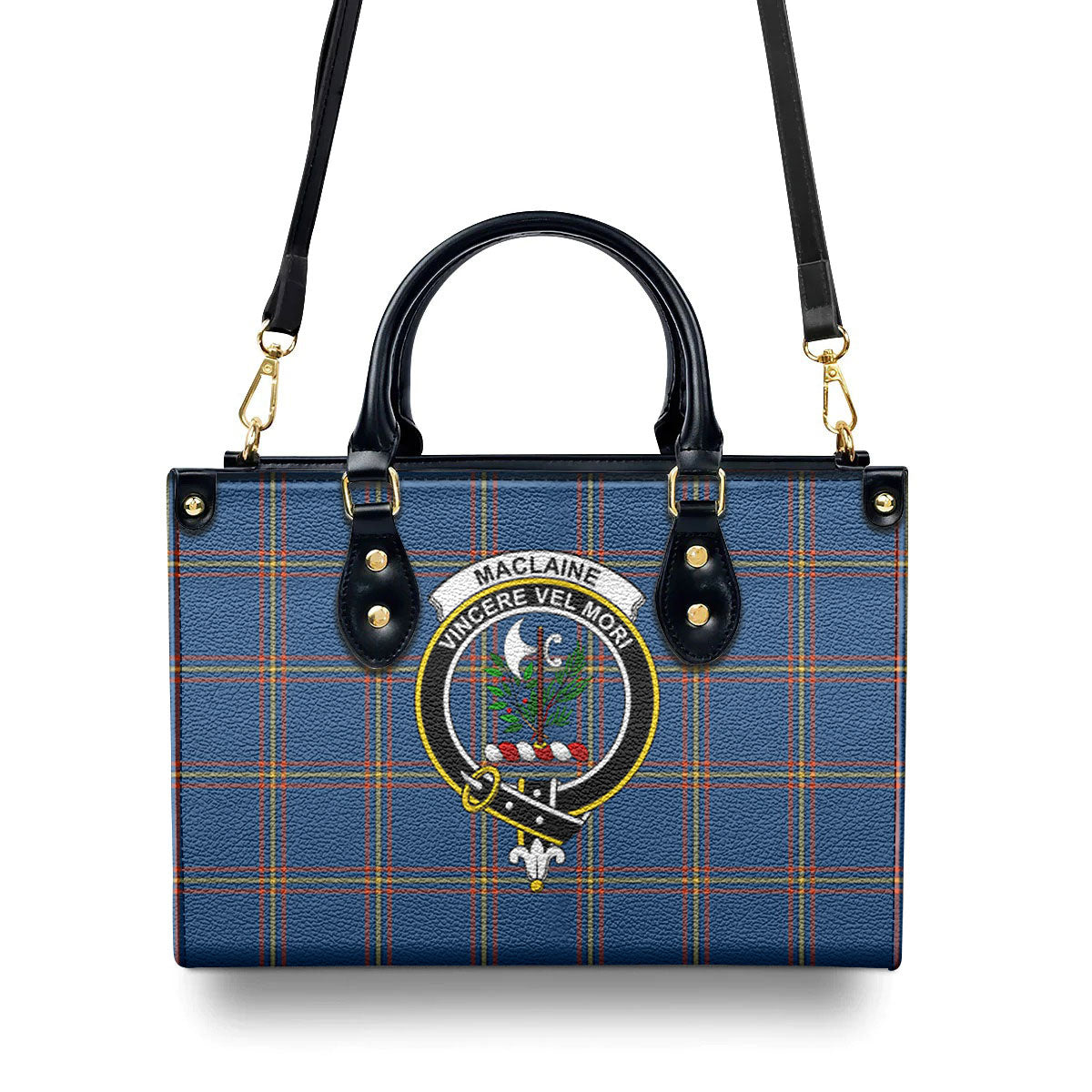 MacLaine of Loch Buie Hunting Ancient Tartan Crest Leather Handbag