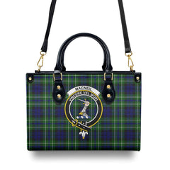 MacNeil of Colonsay Modern Tartan Crest Leather Handbag