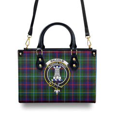 Malcolm (or MacCallum) Tartan Crest Leather Handbag