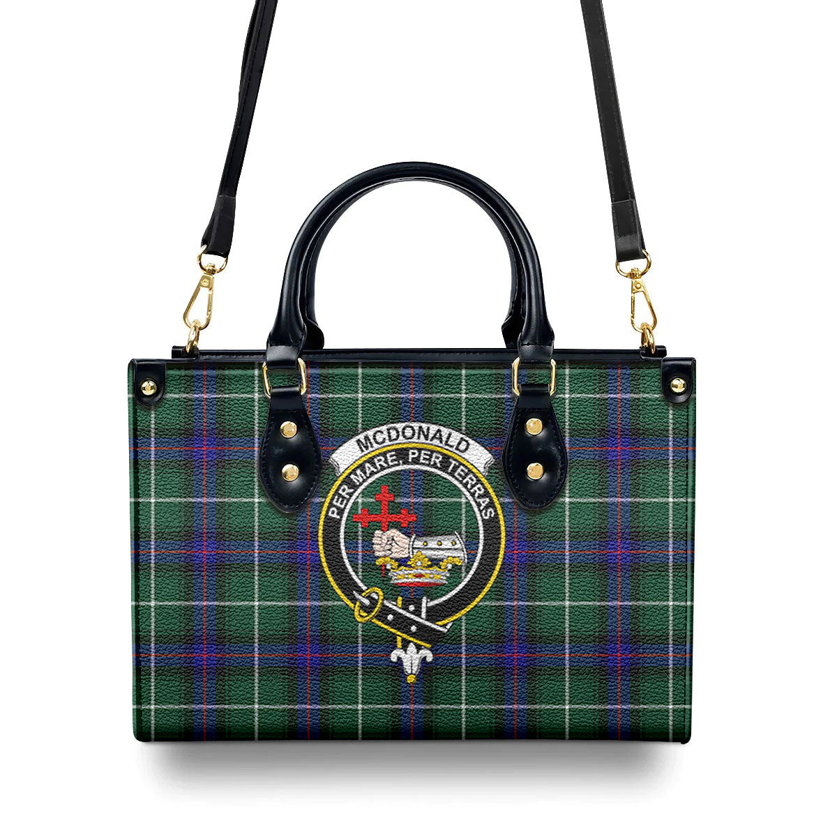 McDonald of the Isles Hunting Modern Tartan Crest Leather Handbag