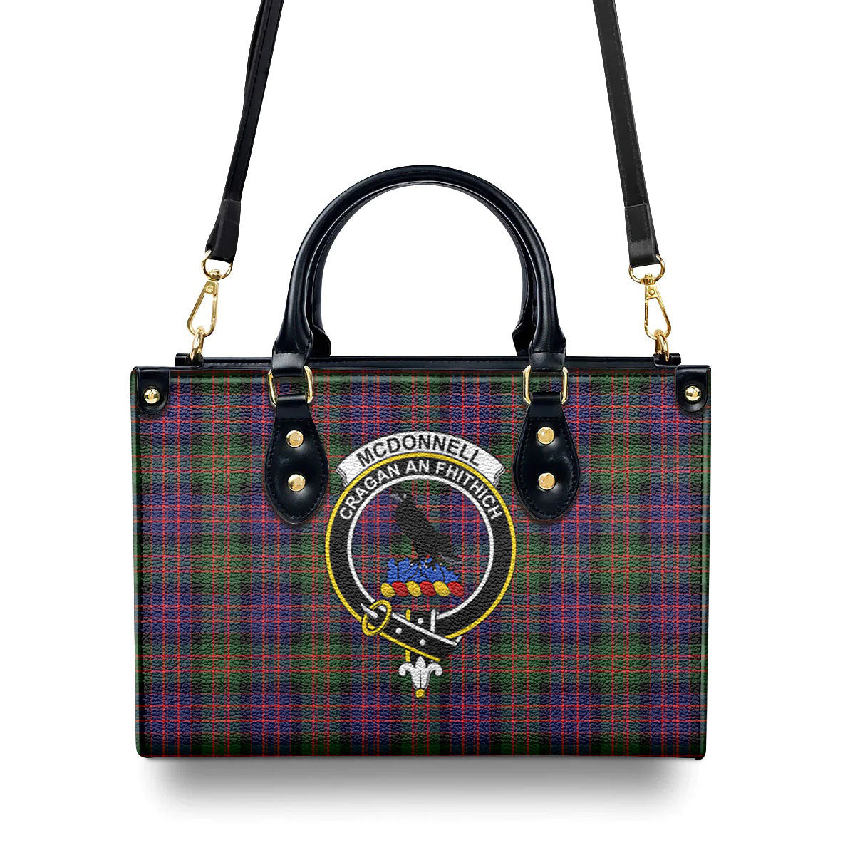 McDonnell of Glengarry Modern Tartan Crest Leather Handbag