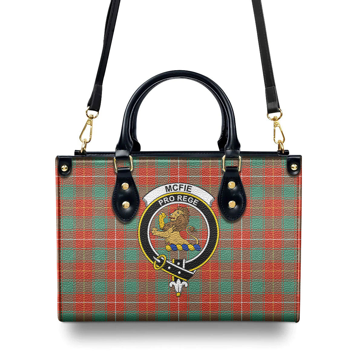 McFie Ancient Tartan Crest Leather Handbag