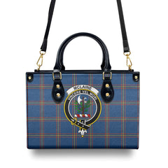 McLaine of Loch Buie Hunting Ancient Tartan Crest Leather Handbag