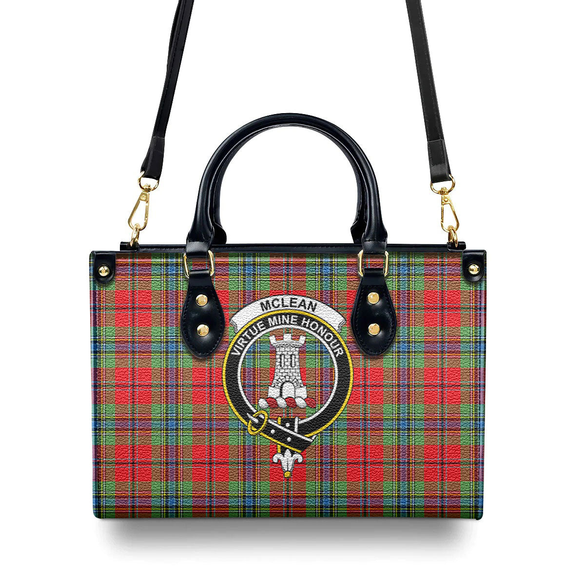 McLean of Duart Modern Tartan Crest Leather Handbag