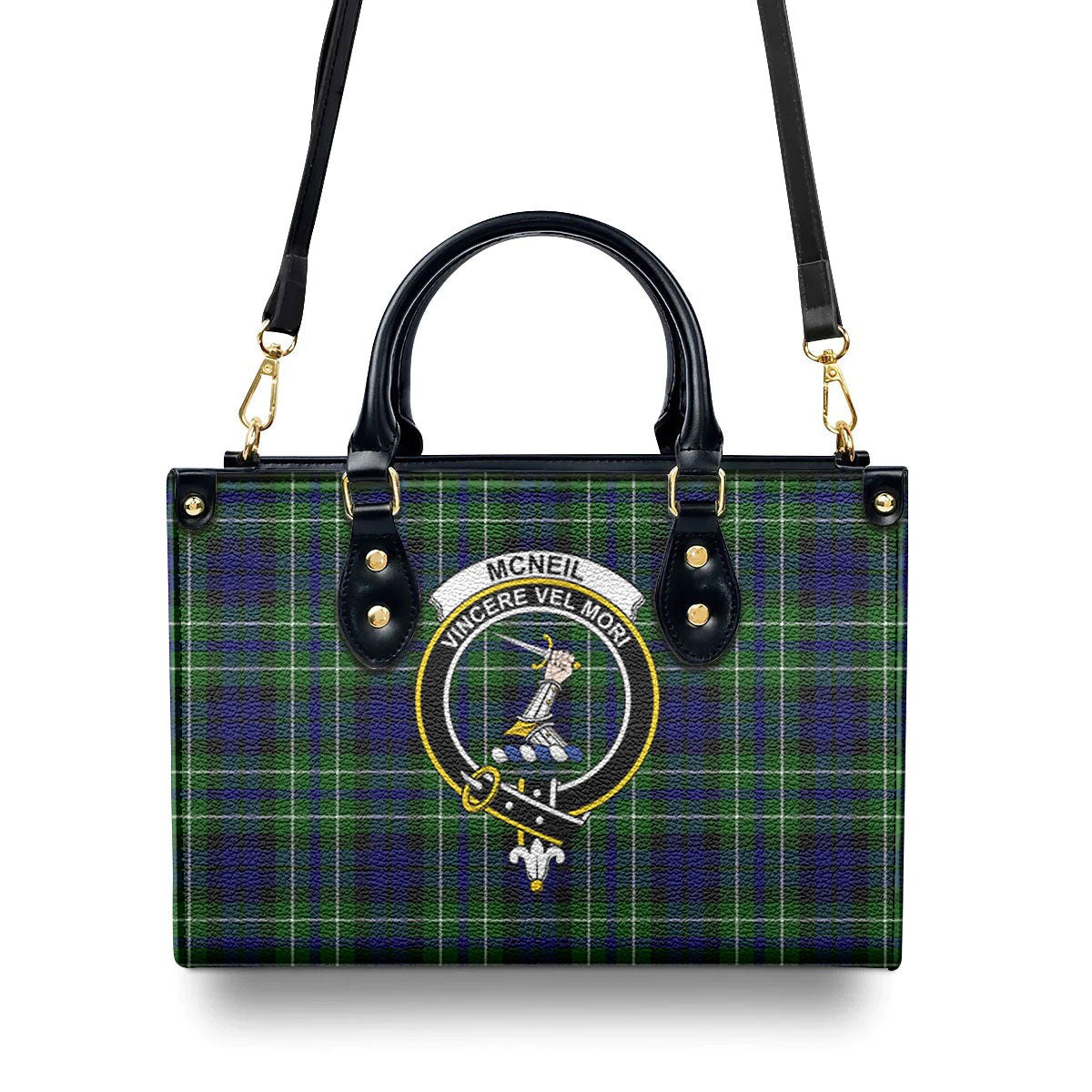 McNeil of Colonsay Modern Tartan Crest Leather Handbag