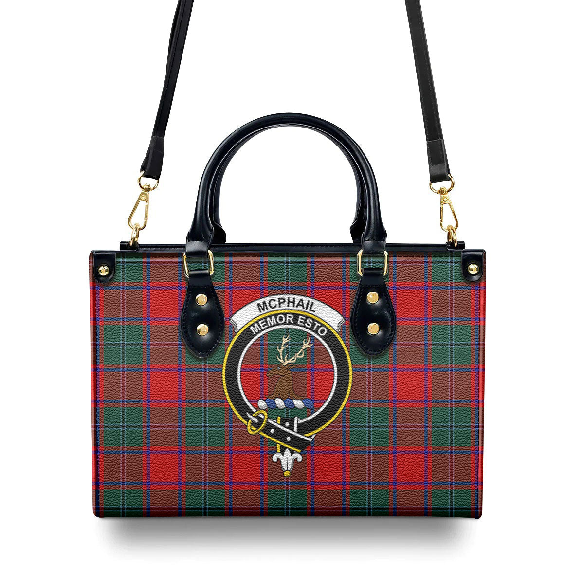 McPhail Clan Tartan Crest Leather Handbag