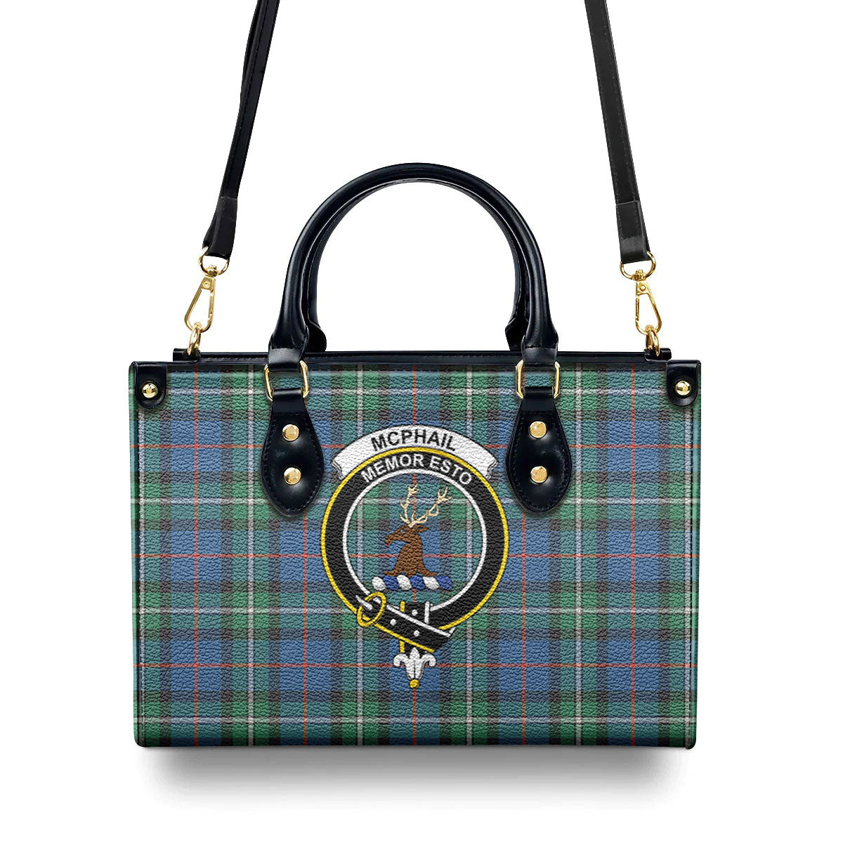 McPhail Hunting Ancient Tartan Crest Leather Handbag