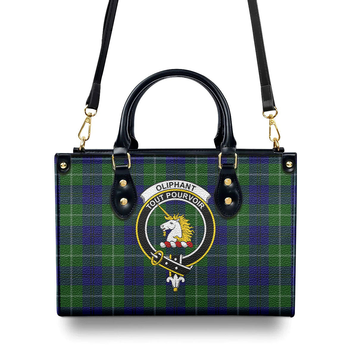 Oliphant Modern Tartan Crest Leather Handbag