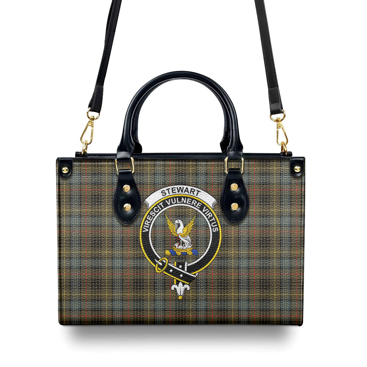 Stewart Hunting Weathered Tartan Crest Leather Handbag