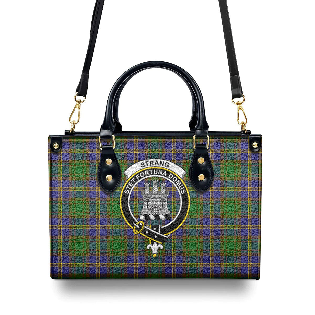 Strang (or Strange) Tartan Crest Leather Handbag