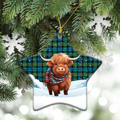 Baillie Ancient Tartan Christmas Ceramic Ornament - Highland Cows Snow Style