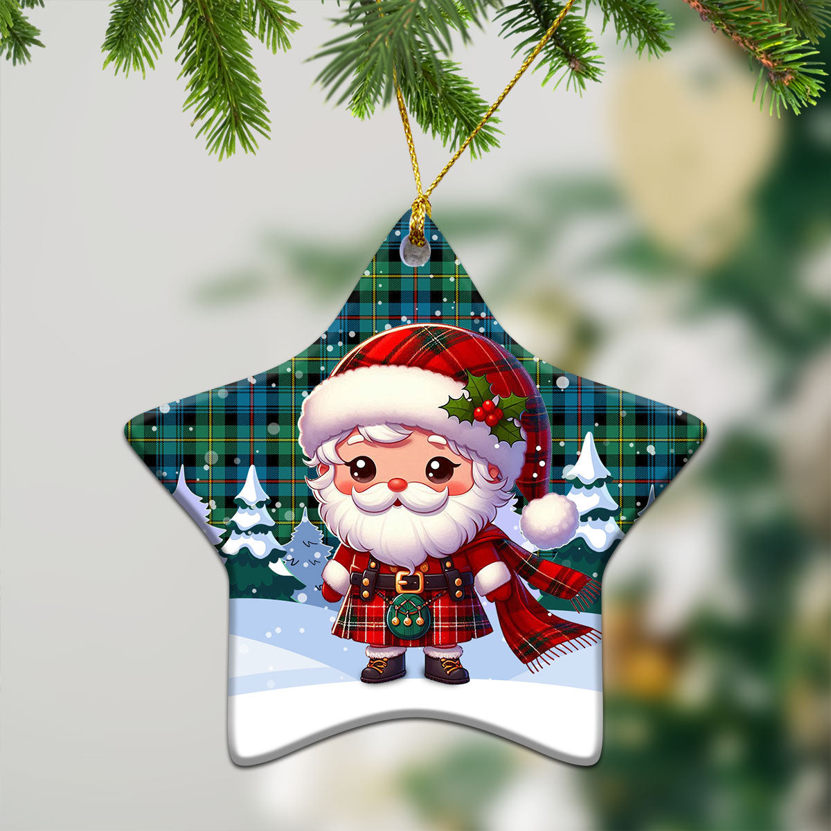 Baillie Ancient Tartan Christmas Ceramic Ornament - Santa Claus In Kilt Style