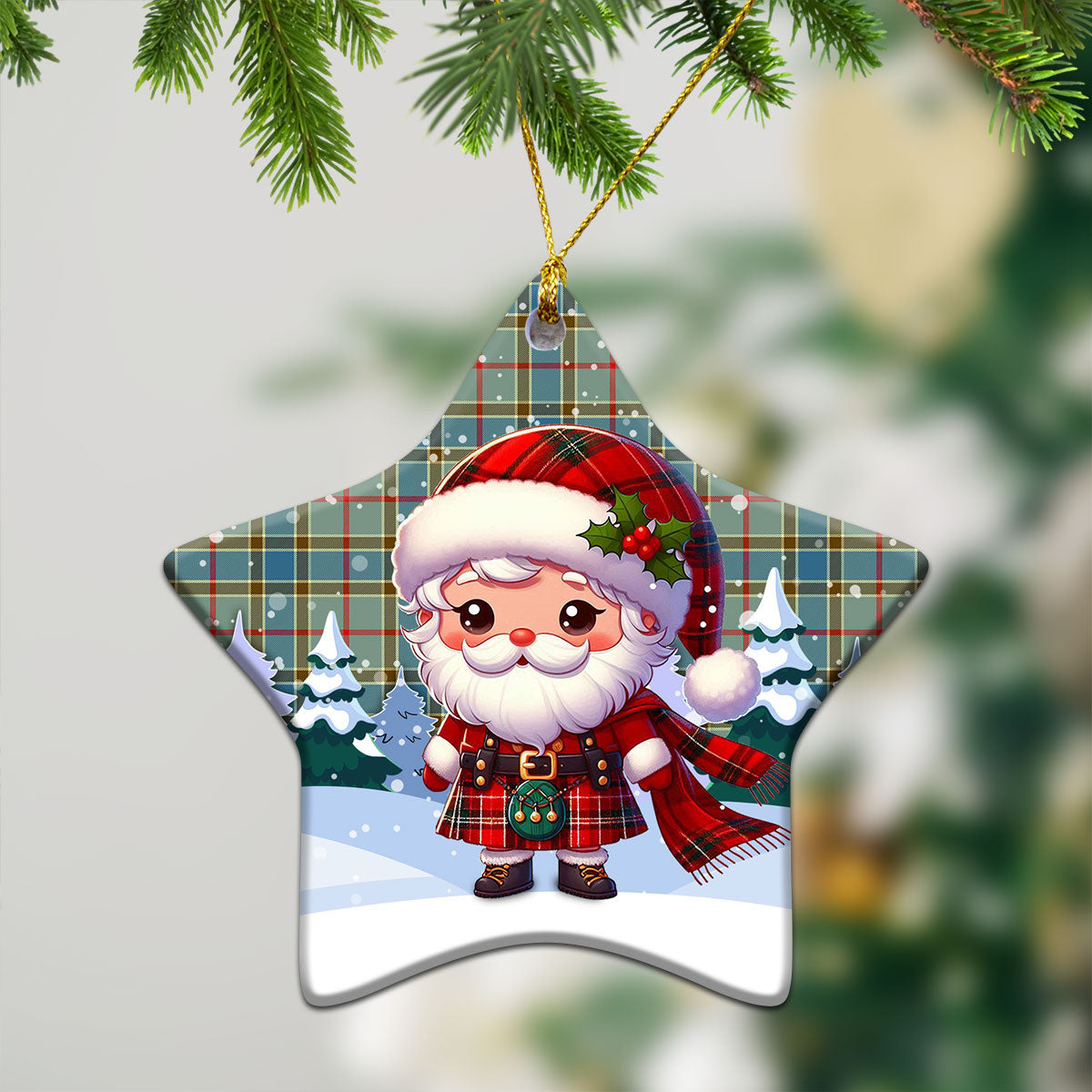 Balfour Blue Tartan Christmas Ceramic Ornament - Santa Claus In Kilt Style