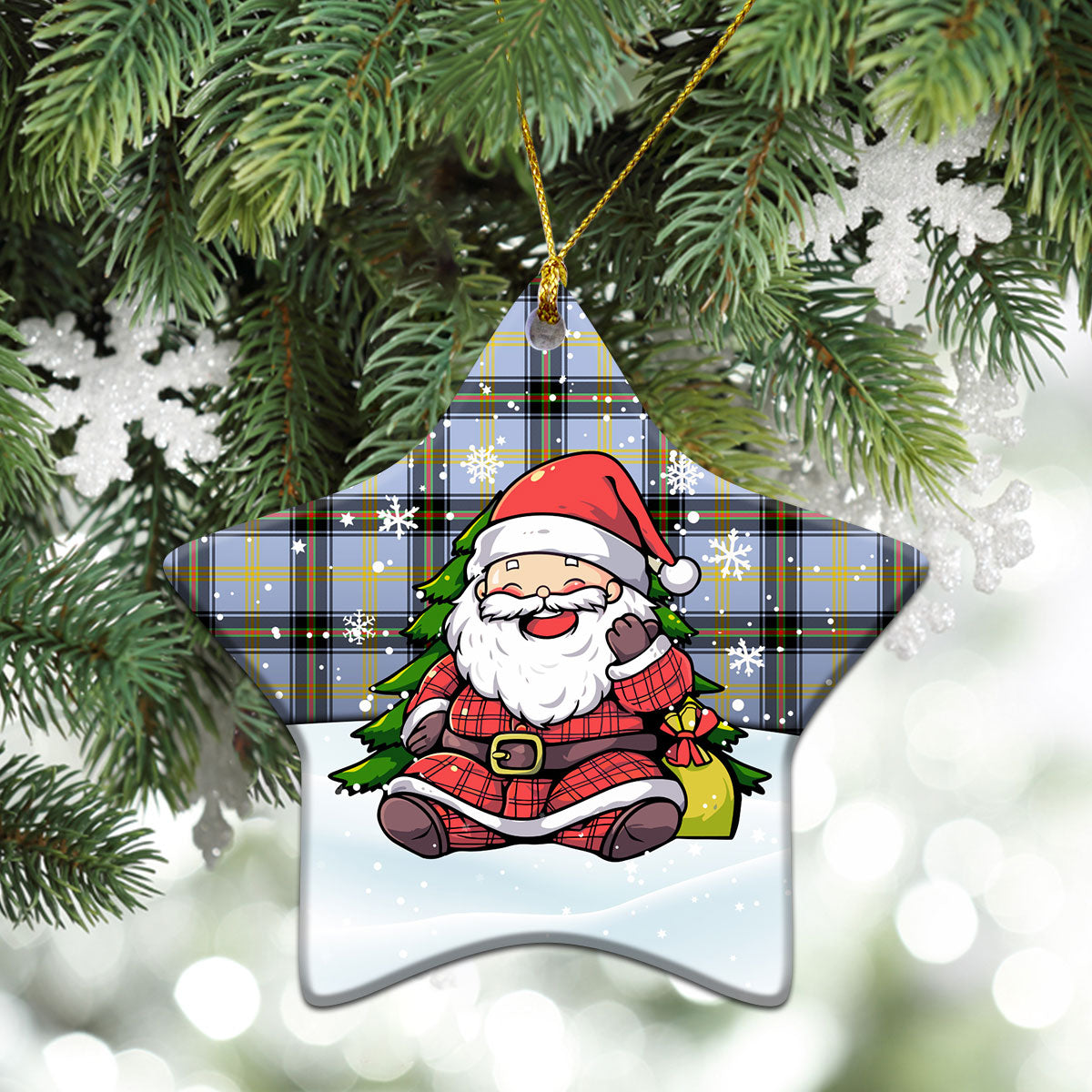 Bell of the Borders Tartan Christmas Ceramic Ornament - Scottish Santa Style