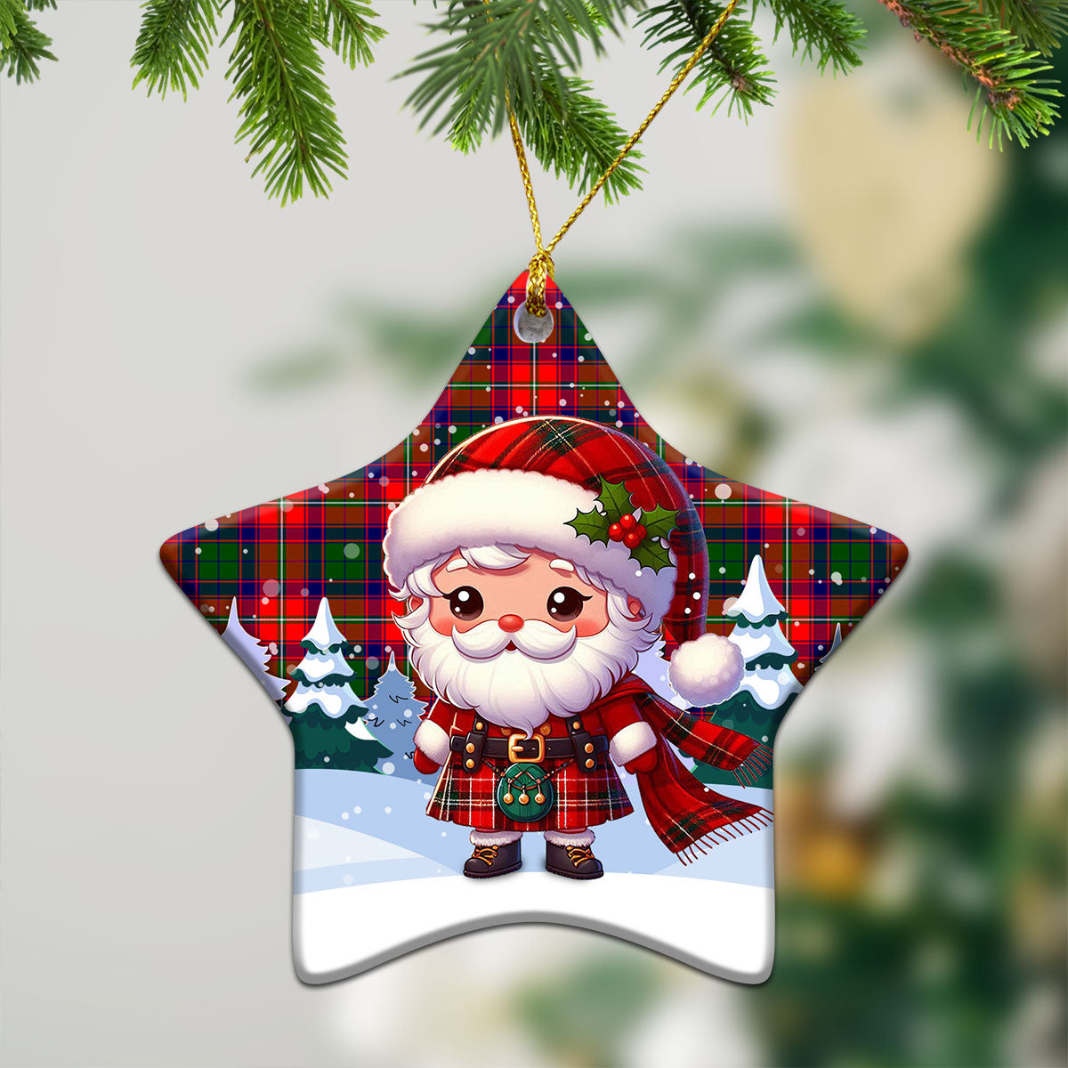 Belshes Tartan Christmas Ceramic Ornament - Santa Claus In Kilt Style