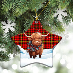 Brodie Modern Tartan Christmas Ceramic Ornament - Highland Cows Snow Style