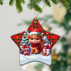 Butter Tartan Christmas Ceramic Ornament - Highland Cow Winter Style