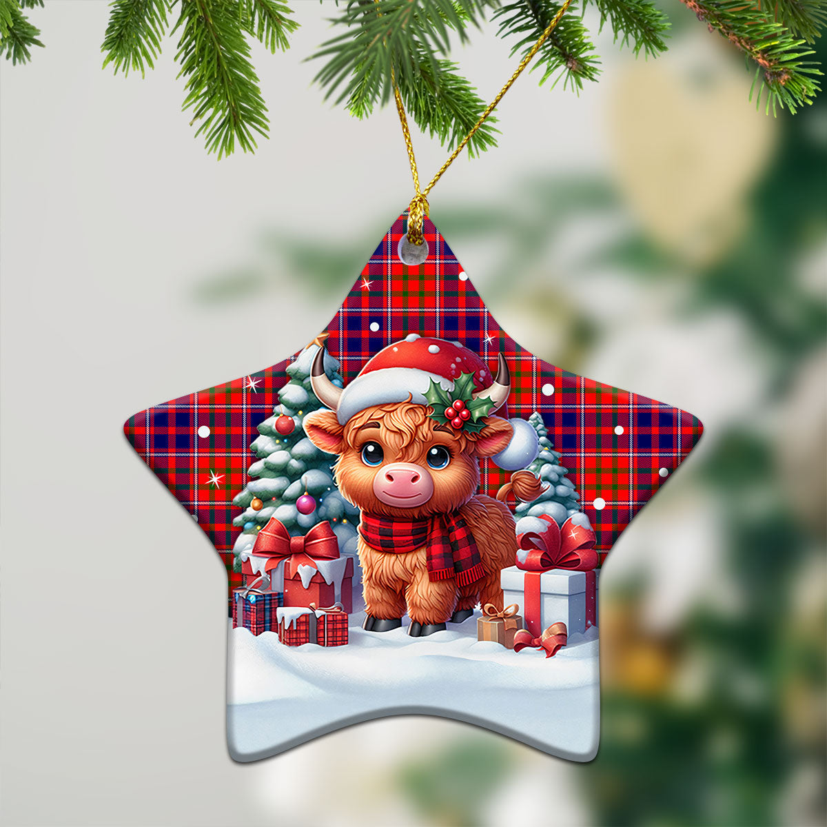 Cameron of Lochiel Modern Tartan Christmas Ceramic Ornament - Highland Cow Winter Style