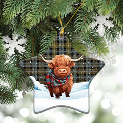 Campbell Argyll Weathered Tartan Christmas Ceramic Ornament - Highland Cows Snow Style