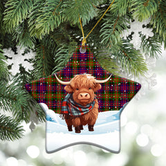 Carnegie Modern Tartan Christmas Ceramic Ornament - Highland Cows Snow Style