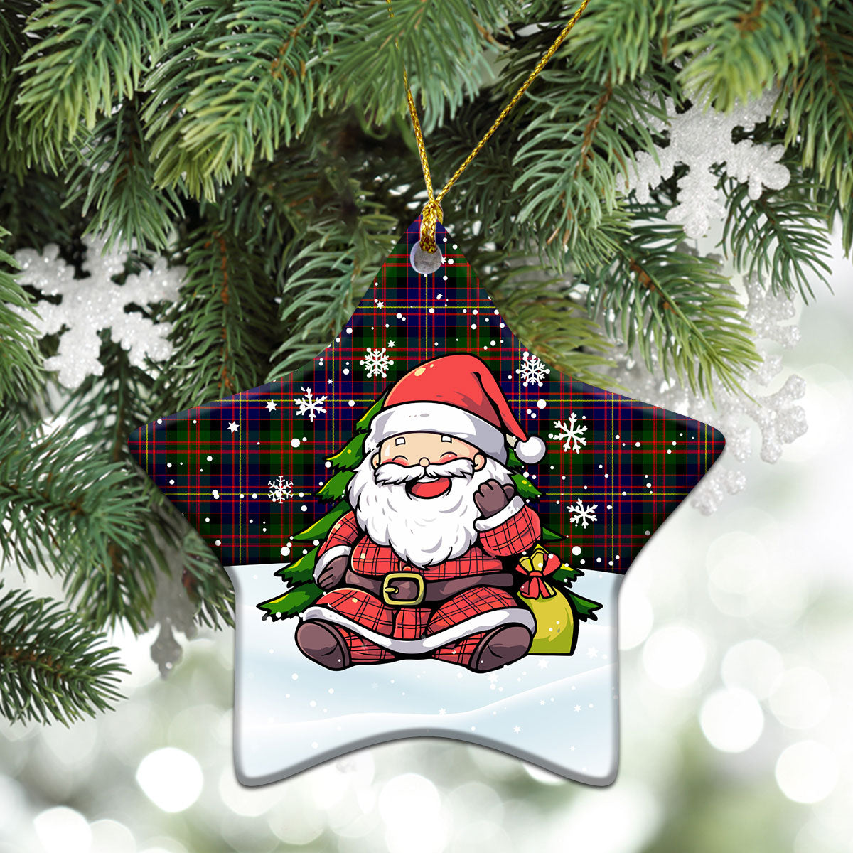 Chalmers Tartan Christmas Ceramic Ornament - Scottish Santa Style