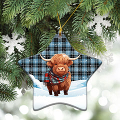 Clark Ancient Tartan Christmas Ceramic Ornament - Highland Cows Snow Style