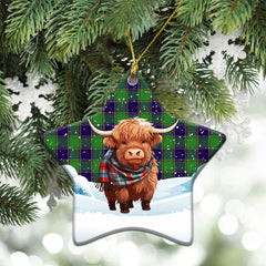 Colville Tartan Christmas Ceramic Ornament - Highland Cows Snow Style