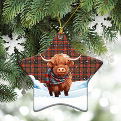 Cumming Hunting Weathered Tartan Christmas Ceramic Ornament - Highland Cows Snow Style