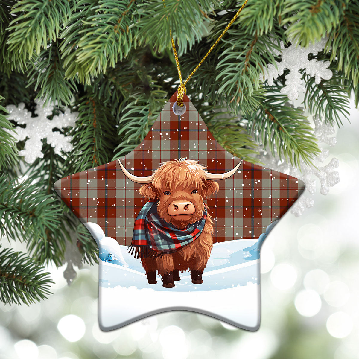 Davidson Dress Dancers Tartan Christmas Ceramic Ornament - Highland Cows Snow Style