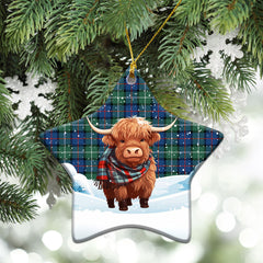 Davidson of Tulloch Tartan Christmas Ceramic Ornament - Highland Cows Snow Style