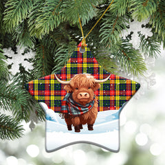 Dewar Tartan Christmas Ceramic Ornament - Highland Cows Snow Style