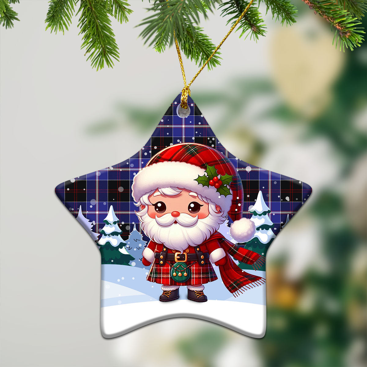 Dunlop Modern Tartan Christmas Ceramic Ornament - Santa Claus In Kilt Style