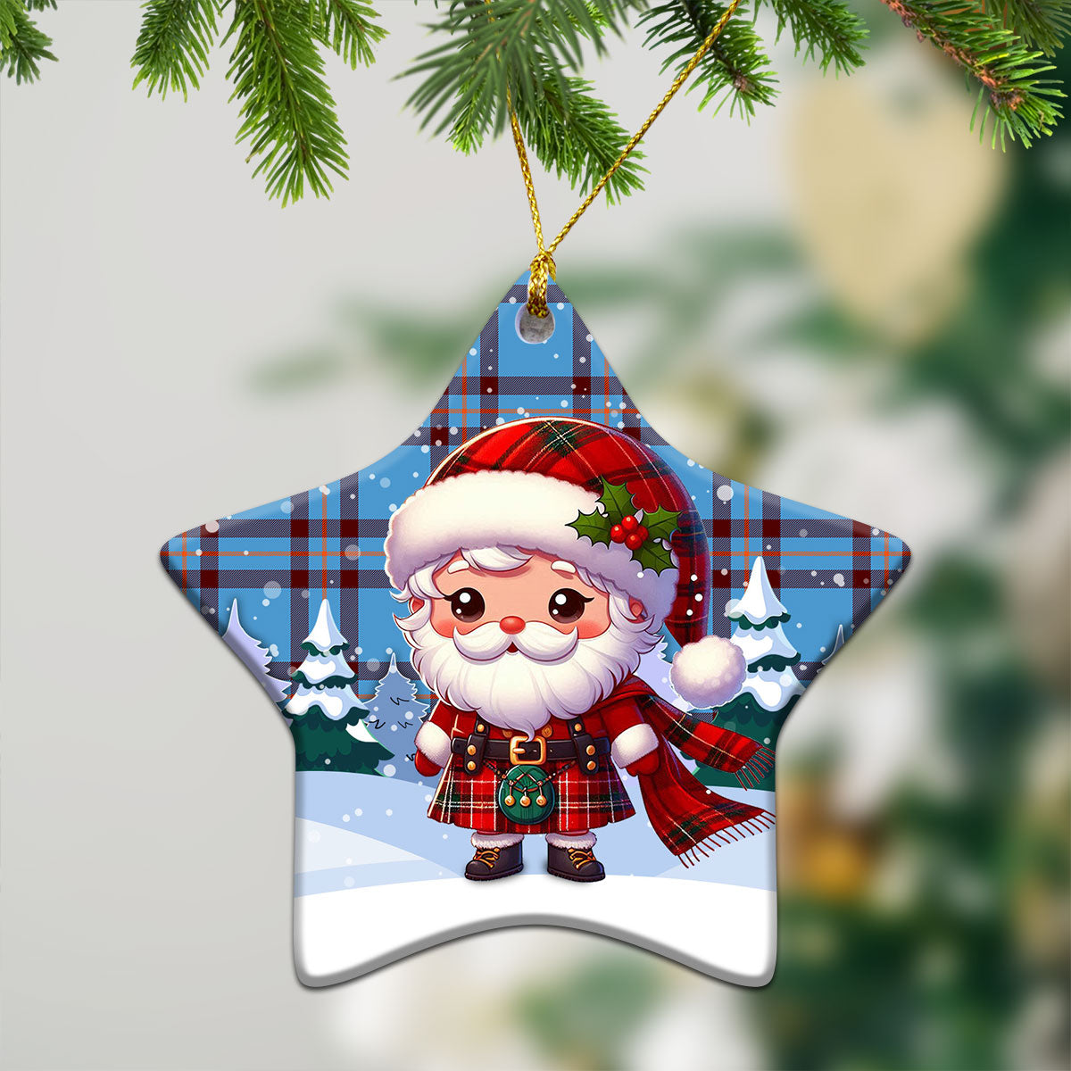 Elliott Ancient Tartan Christmas Ceramic Ornament - Santa Claus In Kilt Style