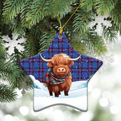 Elliott Modern Tartan Christmas Ceramic Ornament - Highland Cows Snow Style