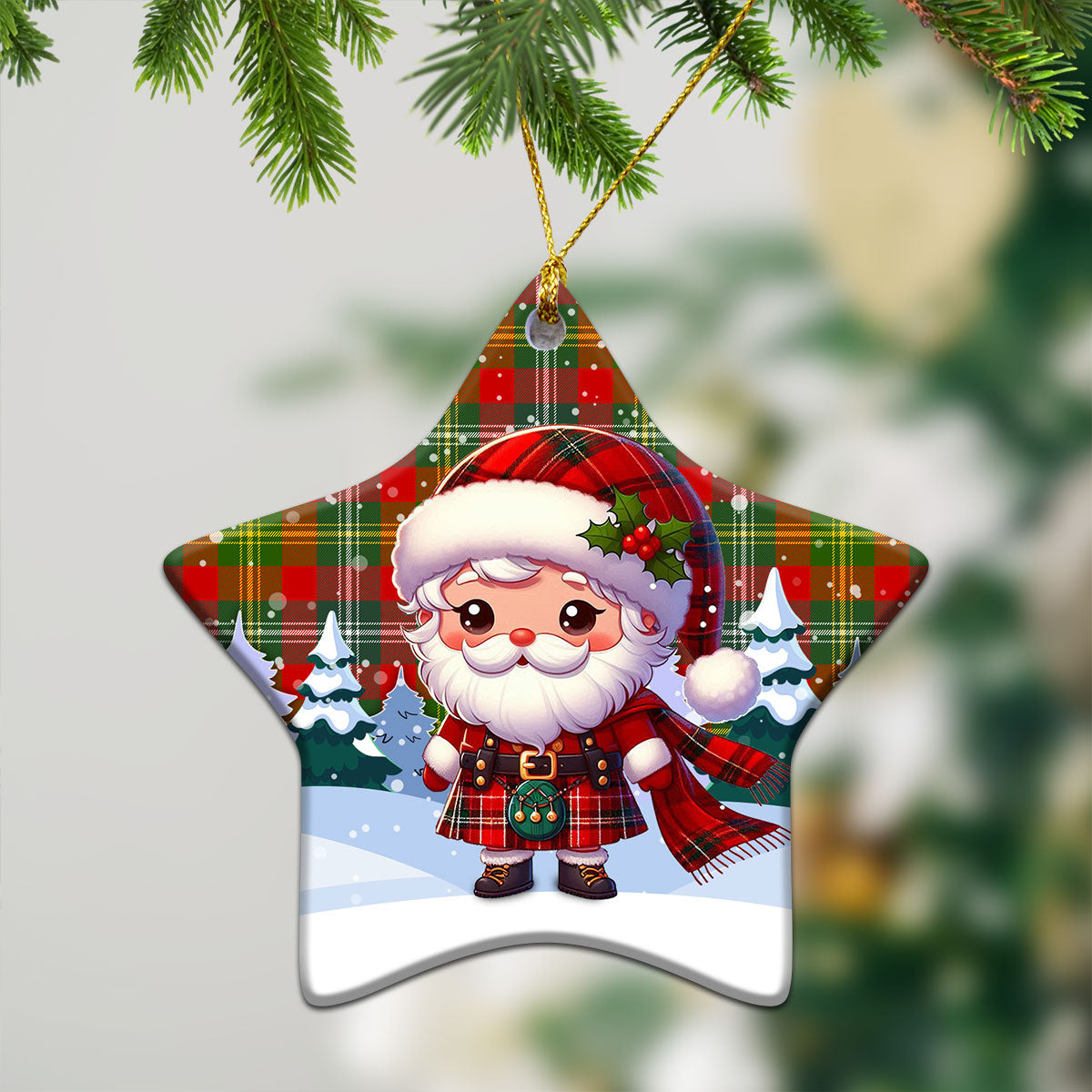 Forrester Tartan Christmas Ceramic Ornament - Santa Claus In Kilt Style