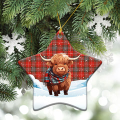 Fraser (of Lovat) Weathered Tartan Christmas Ceramic Ornament - Highland Cows Snow Style