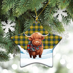 Fraser (of Lovat) Yellow Tartan Christmas Ceramic Ornament - Highland Cows Snow Style