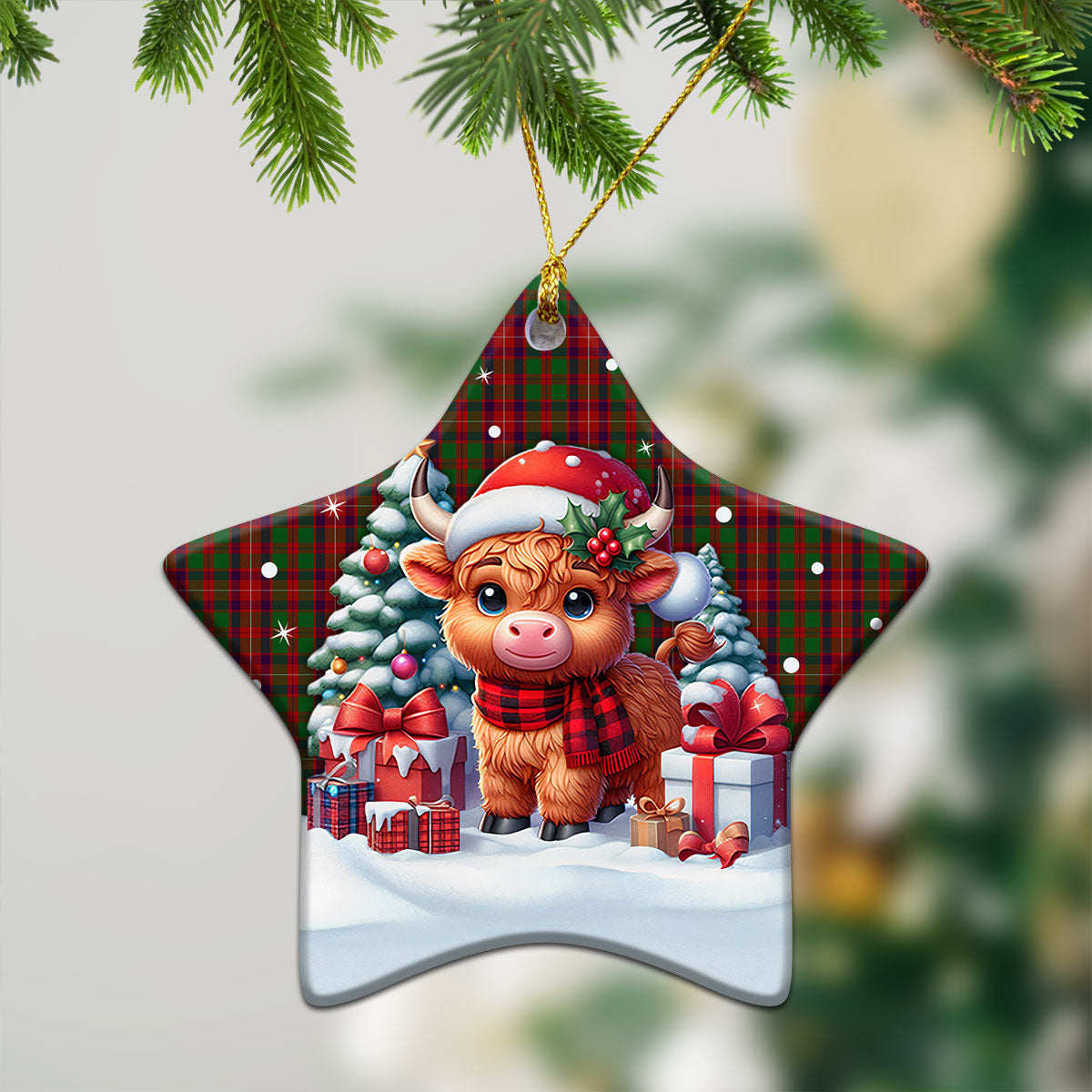 Geddes Tartan Christmas Ceramic Ornament - Highland Cow Winter Style