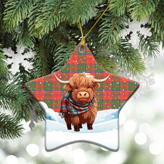 Grant Ancient Tartan Christmas Ceramic Ornament - Highland Cows Snow Style