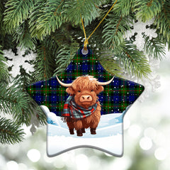 Gunn Modern Tartan Christmas Ceramic Ornament - Highland Cows Snow Style