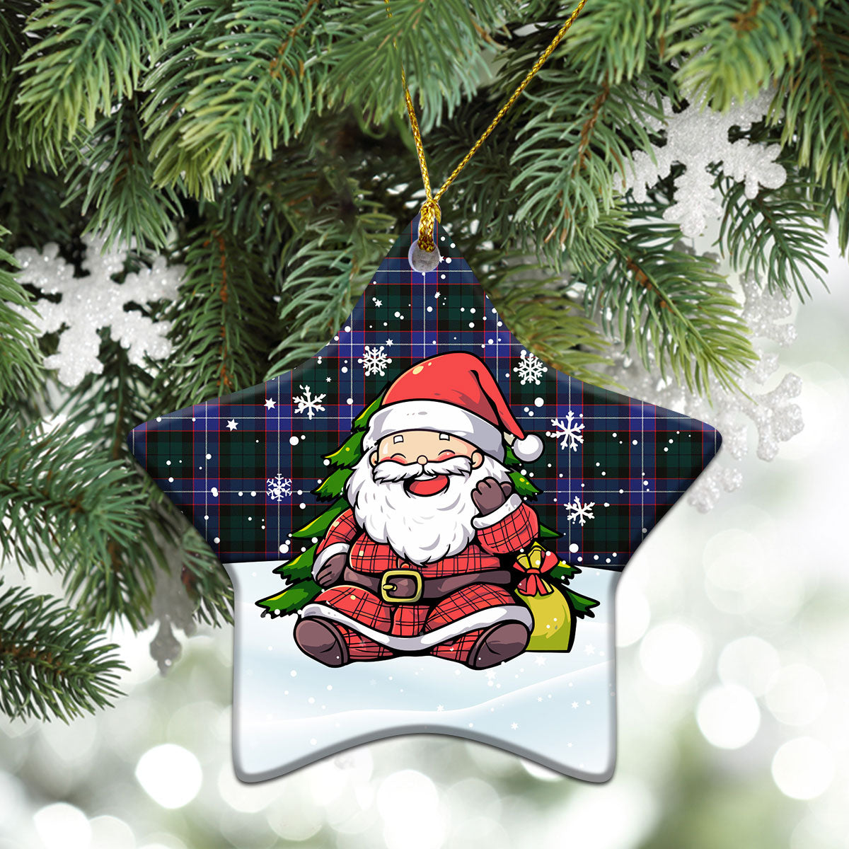 Guthrie Modern Tartan Christmas Ceramic Ornament - Scottish Santa Style