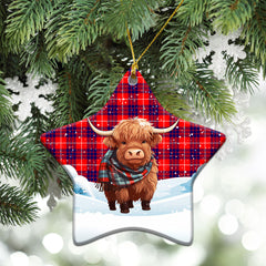 Hamilton Modern Tartan Christmas Ceramic Ornament - Highland Cows Snow Style