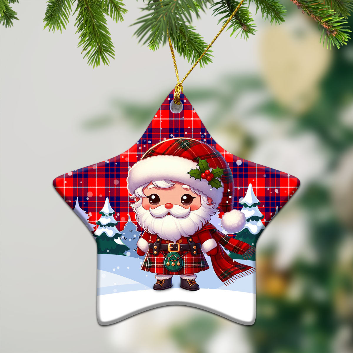 Hamilton Modern Tartan Christmas Ceramic Ornament - Santa Claus In Kilt Style