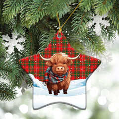 Hay Modern Tartan Christmas Ceramic Ornament - Highland Cows Snow Style