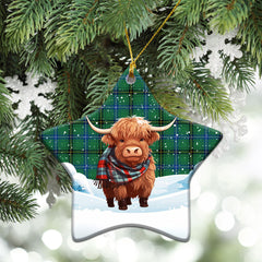 Henderson Ancient Tartan Christmas Ceramic Ornament - Highland Cows Snow Style