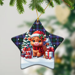 Hunter Modern Tartan Christmas Ceramic Ornament - Highland Cow Winter Style