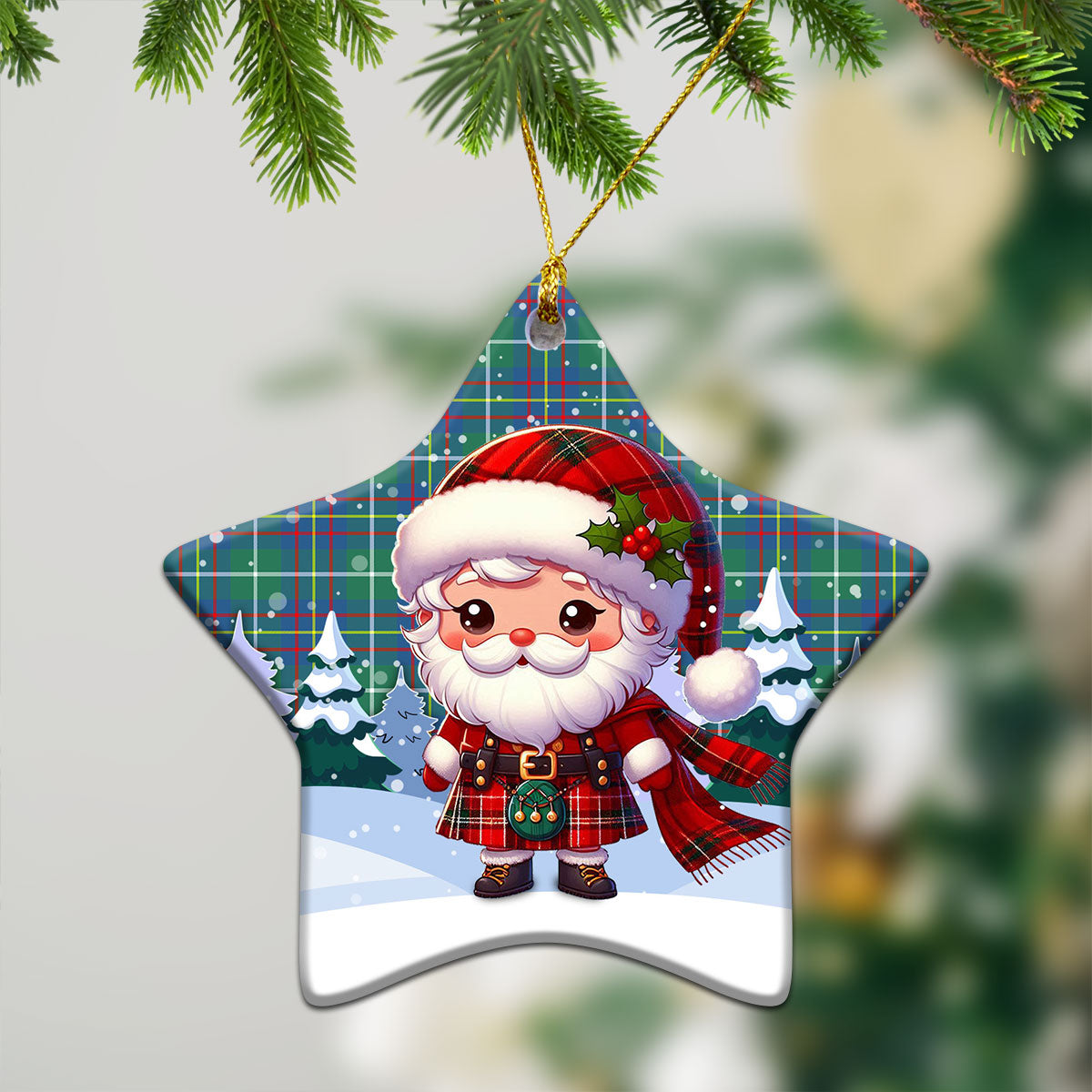 Inglis Ancient Tartan Christmas Ceramic Ornament - Santa Claus In Kilt Style