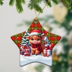 Leask Tartan Christmas Ceramic Ornament - Highland Cow Winter Style